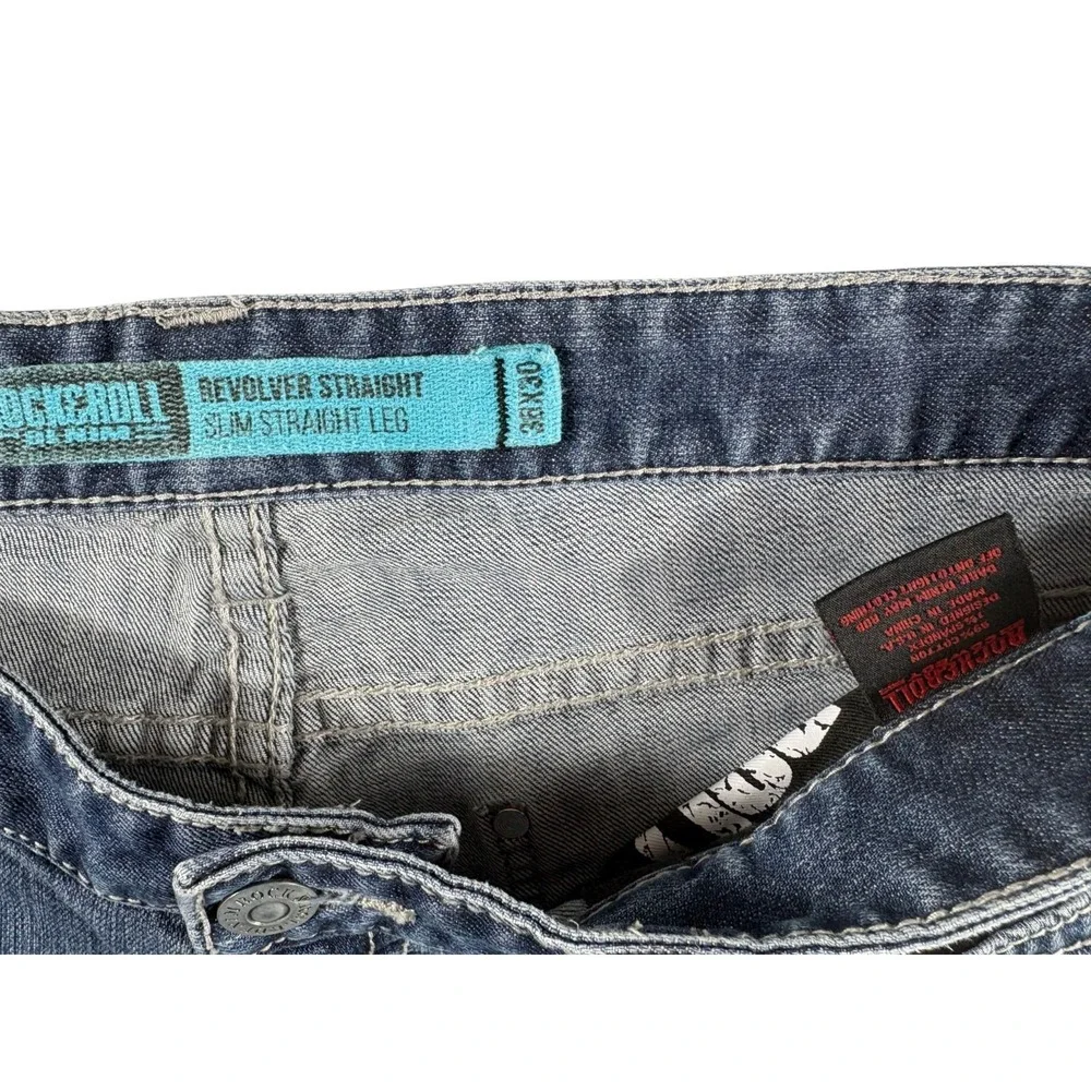 Rock & Roll Revolver Slim Straight Leg Jeans Mens 36x30 Blue Denim Cotton Casual